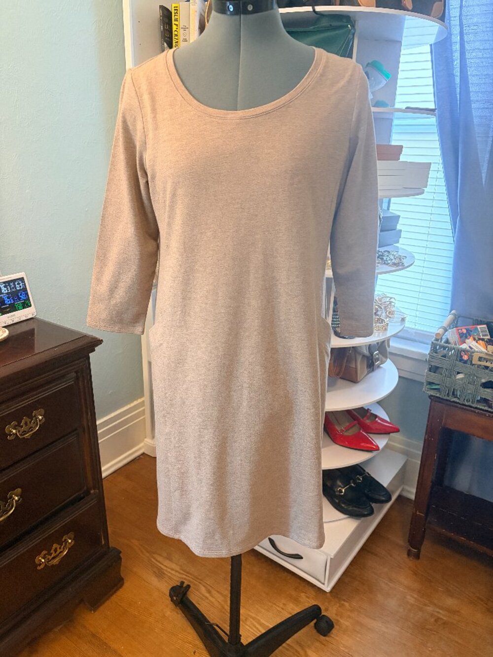 Pure Jill Small Taupe Pima Cotton Modal Pocket Dress Coastal Grandma Lagenlook